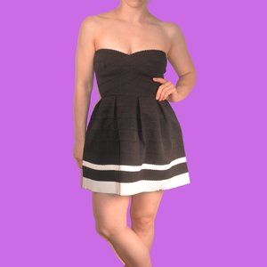 Sans Souci Black and White Striped Strapless Dress